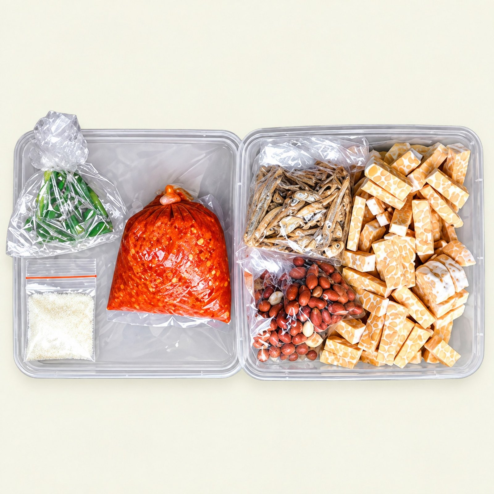 Contoh racikan tempe, teri, dan kacang balado
